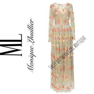 🆕⭐ Monique Lhuillier embroidered floral maxi formal dress